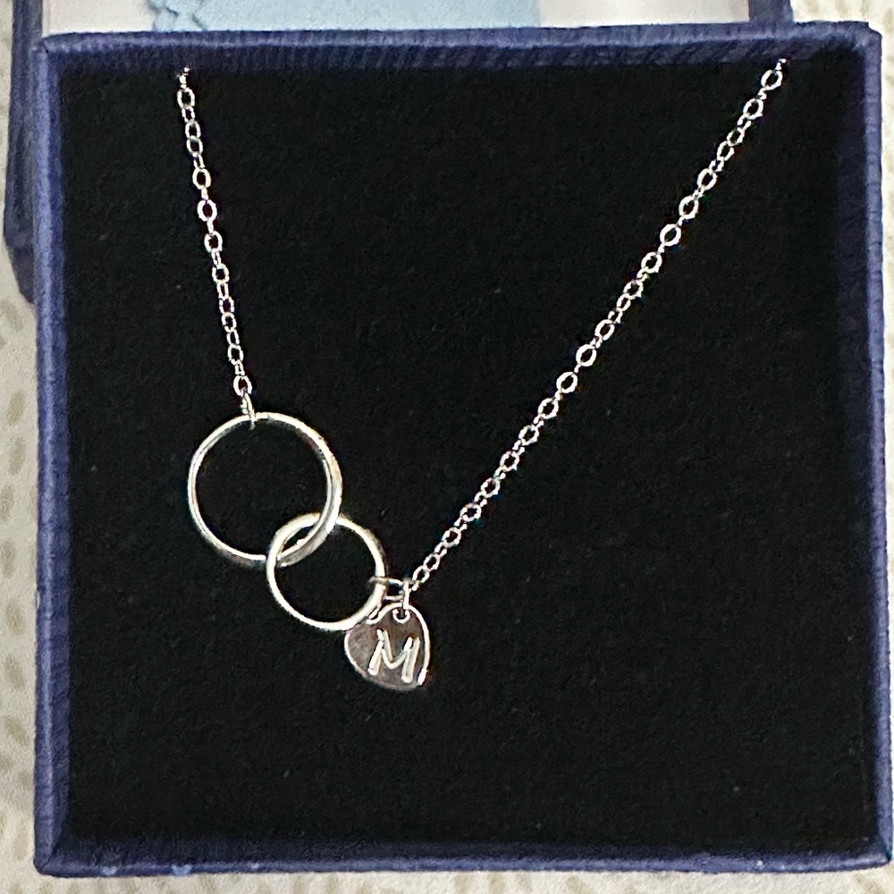 Sterling Silver Initial “M” Heart & Circles  Pendant Necklace